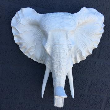 Olifantenkop - polystone - 45 cm - wit - gedetailleerd
